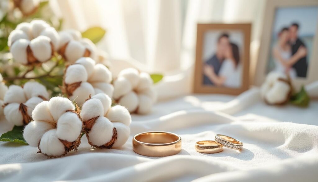 célébrez vos noces de coton avec douceur et symbolique, pour marquer deux ans de mariage pleins d'amour et de souvenirs précieux.
