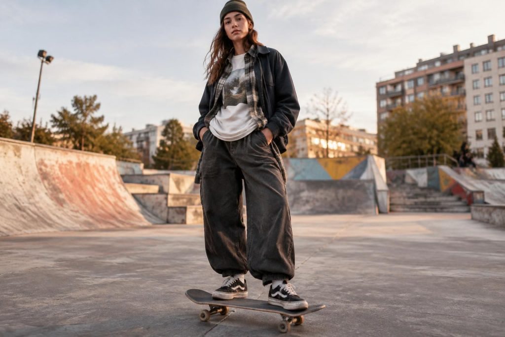 adoptez le look skater : vêtements amples, baskets iconiques et accessoires urbains pour composer un style décontracté, tendance et inspiré du skate.